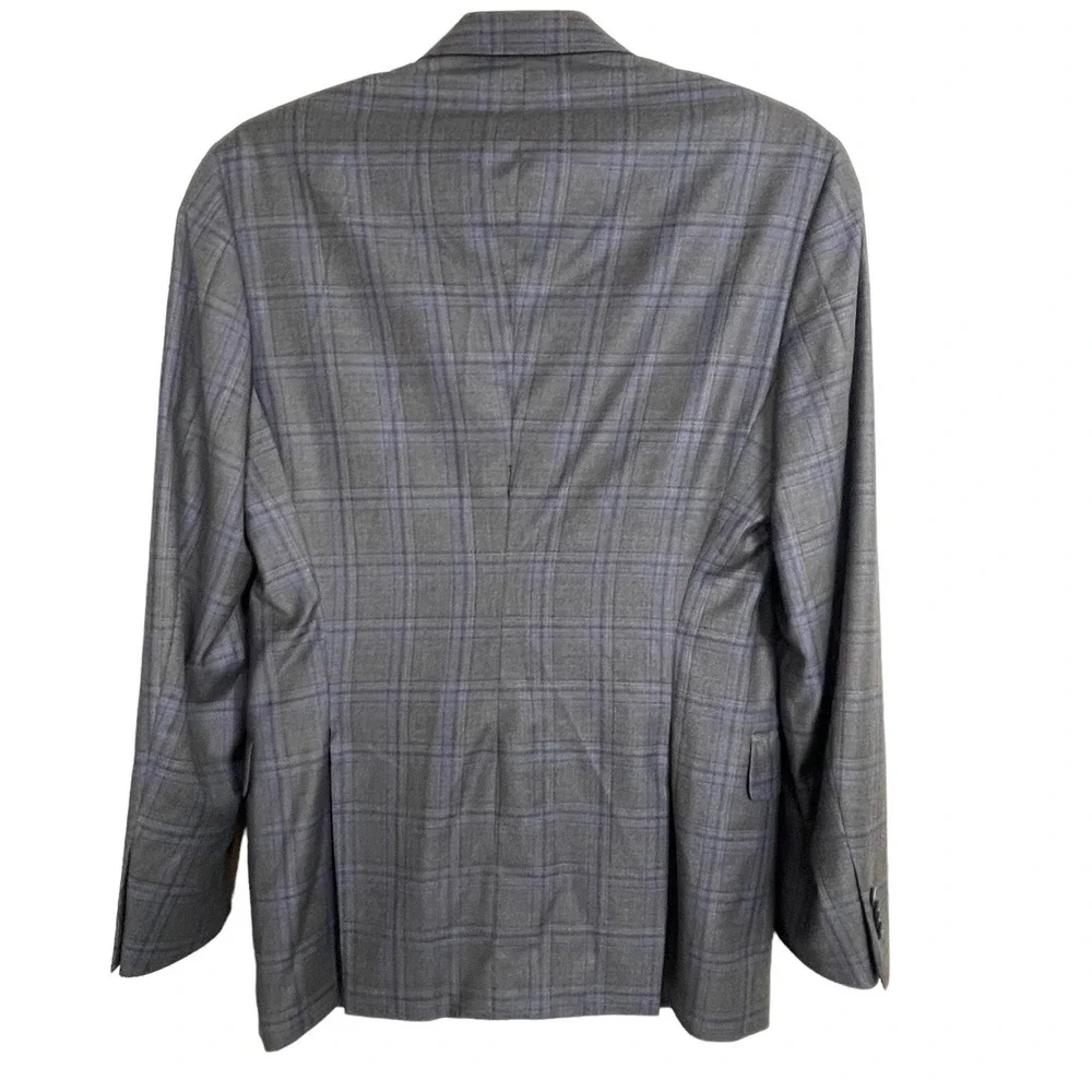 Peter Millar Wool Sharkskin Gray Blue Plaid Sports‎ Coat 44T Blazer